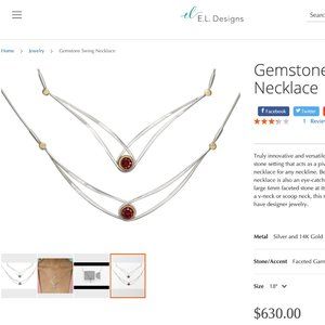 Ed Levin sterling silver, 14K gold and faceted garnet Gemstone Swing Necklace